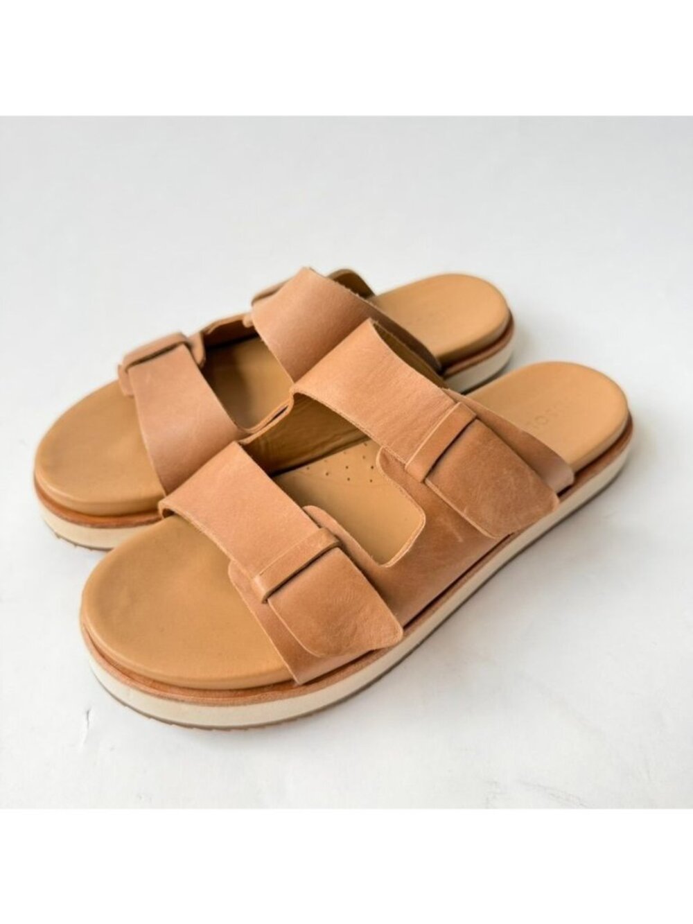 Nisolo Ella Platform Slide Womens Size 6.5 Beige Leather Sandals Comfor
